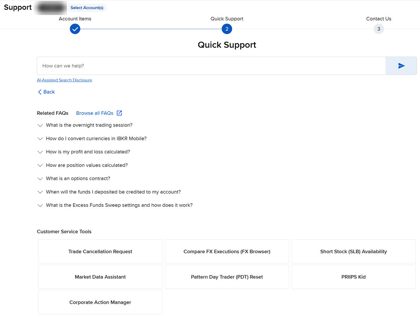 The quick support menu in portal. 